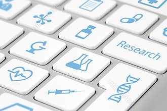 Medical research icons on keyboard buttons