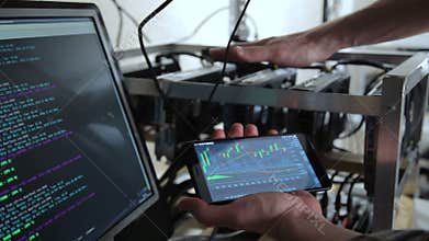 Crop trader showing smartphone with cryptocurrency value