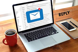 reply the message email on computer Businessman is working to important reminder