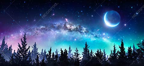 Milky Way And Moon