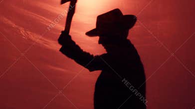 Creepy maniac committing bloody murder, killing victim with axe, scary nightmare