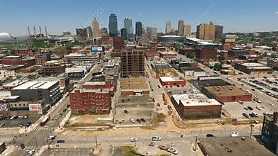 Flying in on the Buildings and Side Streets of Downtown Kansas City