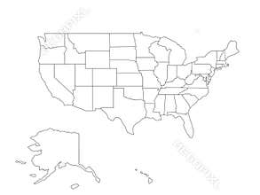 Blank black vector outline map of USA, United States of America