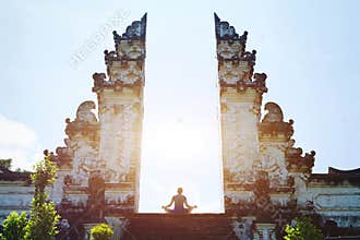 Yoga in Bali, meditation in the temple, spirituality