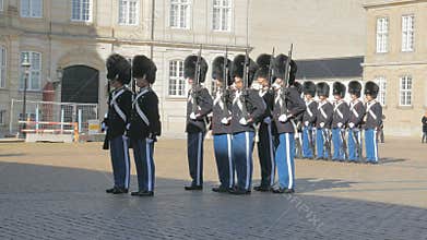 Copenhagen, Denmark - OCT, 2017: ceremony of changing of the Danish Royal Guards at Amalienborg Palace