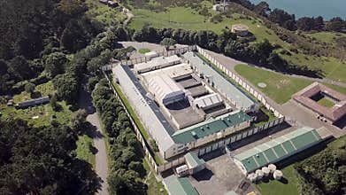 Aerial, Abandoned Prison Site 4k Pan