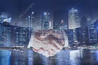 Collaboration business concept, handshake double exposure, cooperation or partnership
