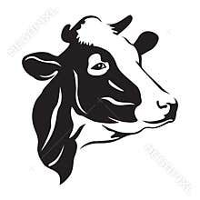 Cow head stylized symbol, cow portrait. Silhouette of farm animal