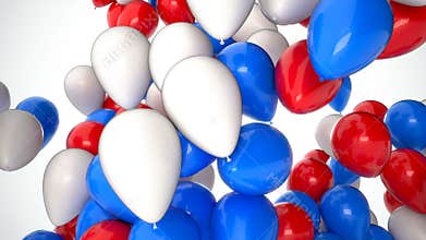 3D CGI footage of red, white and blue balloons flying up over white background. Perfect animation for holidays and