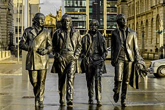 The statue of The Beatles on Liverpool`s waterfront, UK