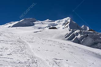 Mera peak behind mera la pass in Mera region, Himalaya mountain