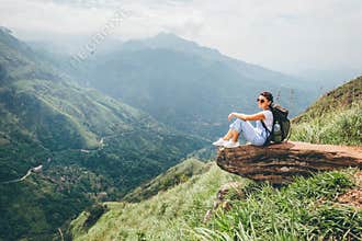 Tourist woman enjoy with beautiful view on mountains in Ella, Sr