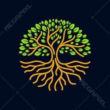 Tree roots circle logo badge modern Vector illustration