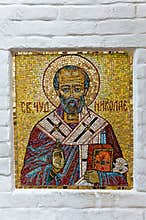 Orthodox mosaic icon on the church wall.
