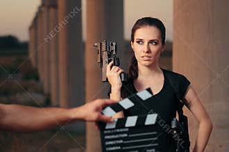 Action Female Superhero Actress Movie Star Shooting Scene