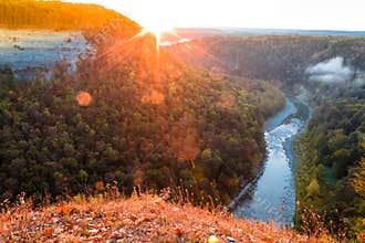 Sunrise over the majestic waterfalls of Letchworth State Park, NY