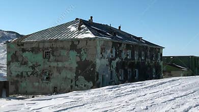 Abandoned house ghost town of Gudym Anadyr-1 Chukotka of far north of Russia.