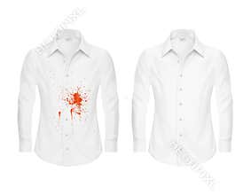 Set of illustrations of a white shirt with a red spot and clean, before and after a dry-cleaner s
