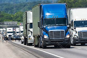 Semi Trucks Pack Crowded Interstate Highway