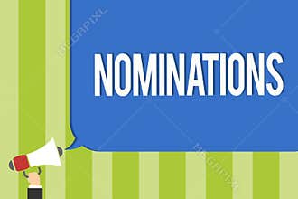 Writing note showing Nominations. Business photo showcasing Suggestions of someone or something for a job position or prize Public