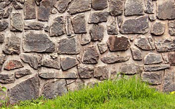 Designed with stone wall with green grass texture.