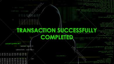 Black hood man making online transaction, money laundering, financial fraud