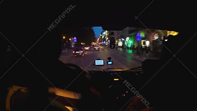 Ambulance driver moving fast on night emergency call, health service, first aid