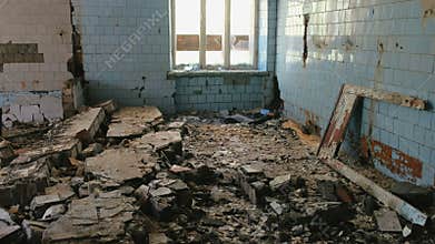 Destroyed building after the disaster earthquake, flood, fire.