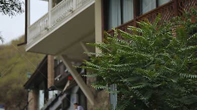 Traditional wood design balcony houses, beautiful exterior, old style residence