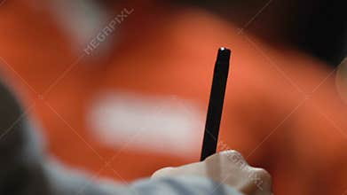 Criminal watching judge signing verdict on his death penalty, capital punishment