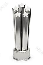Silver stars prize on pedestal isolated on white
