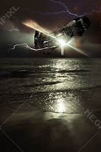 Spaceship over the sea