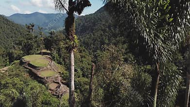 Left panning drone view of the Lost City in Santa Marta Colombia