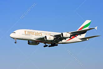 Emirates Airlines Airbus A380 in flight.