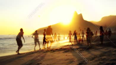 Silhouettes Playing Soccer Rio Brazil