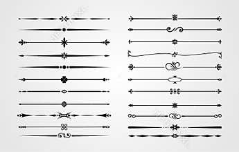 Set of ornamental borders and flourish corners, royal ornament swirls and vintage page dividers. Classical decoration elements for