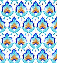 Seamless Moroccan floral tile - navy, aqua and gold