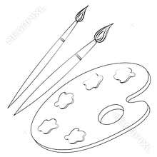 Vector Illustration Painting Brush and Palette Coloring Page