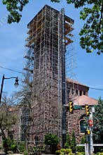 Tall Building Tower Repair With Scaffolding