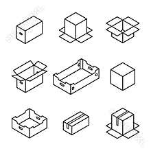 Set of cardboard boxes from thin lines, vector illustration.