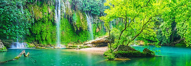 Panorama of Kursunlu waterfall, Aksu, Turkey