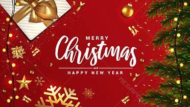 Holiday New year card - Merry Christmas on red background 3