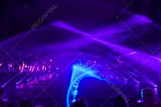Spectacular water and multi-colored light and laser show FOREST OF SENSATIONS with fountain elements.