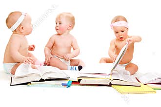 Babies group reading books