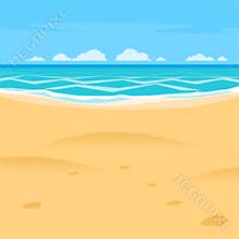 Sand beach simple cartoon style background. Sea shore view