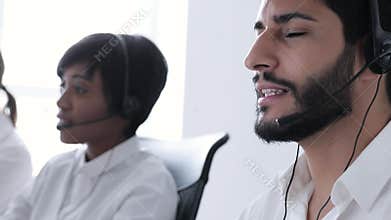 Call Center Operator. Man In Headset Working At Contact Center