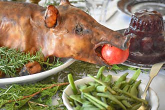 Christmas Dinner with Roasted Pig