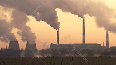 Pollution smoke smog dirty from thermal power plant.