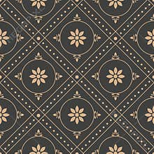 Vector damask seamless retro pattern background round geometry check cross frame dot line flower. Elegant luxury brown tone design