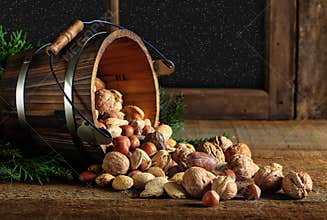 Whole Mixed Nuts Wooden Bucket